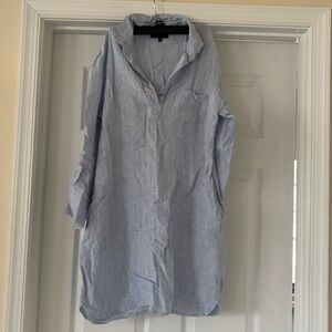 French curve 100% linen blue white material shirt dress- S